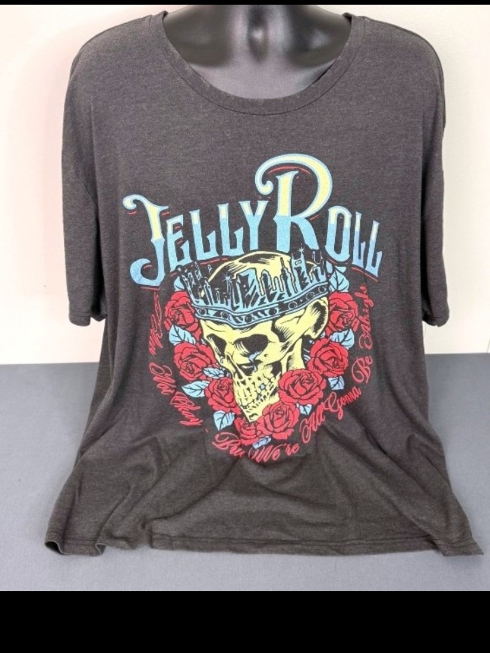 Black Graphic Tee with Skull & Roses
